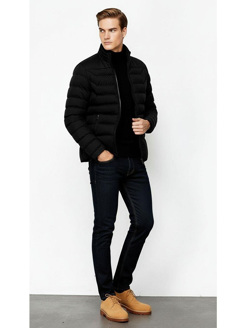 Erkek Siyah Şişme Mont-3