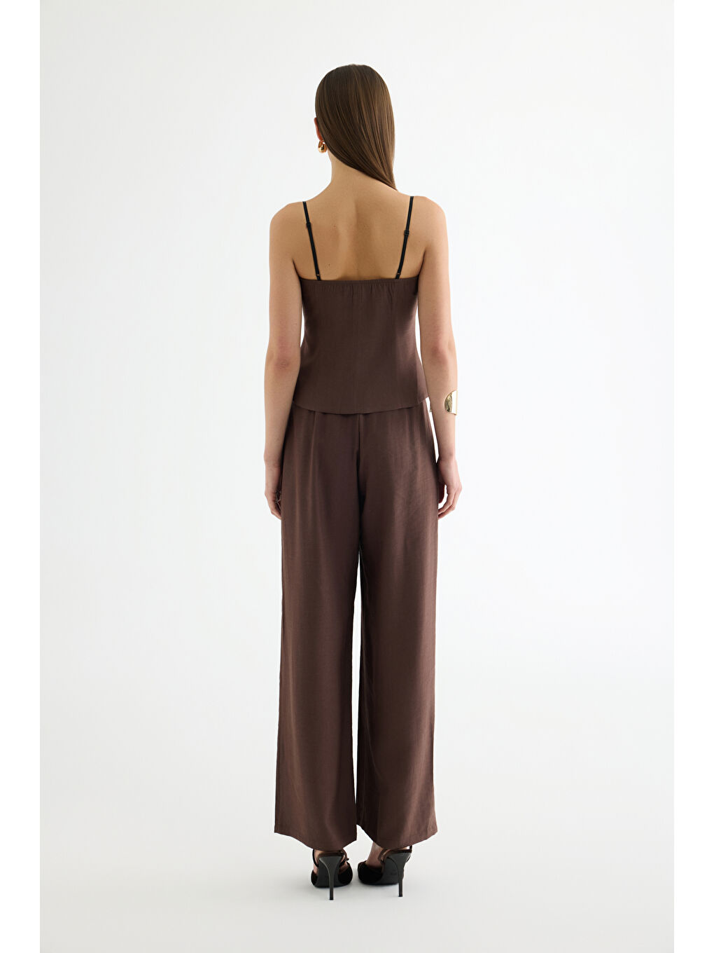 Dantel Askı Garnili Bustiyer Bluz Kahverengi-4