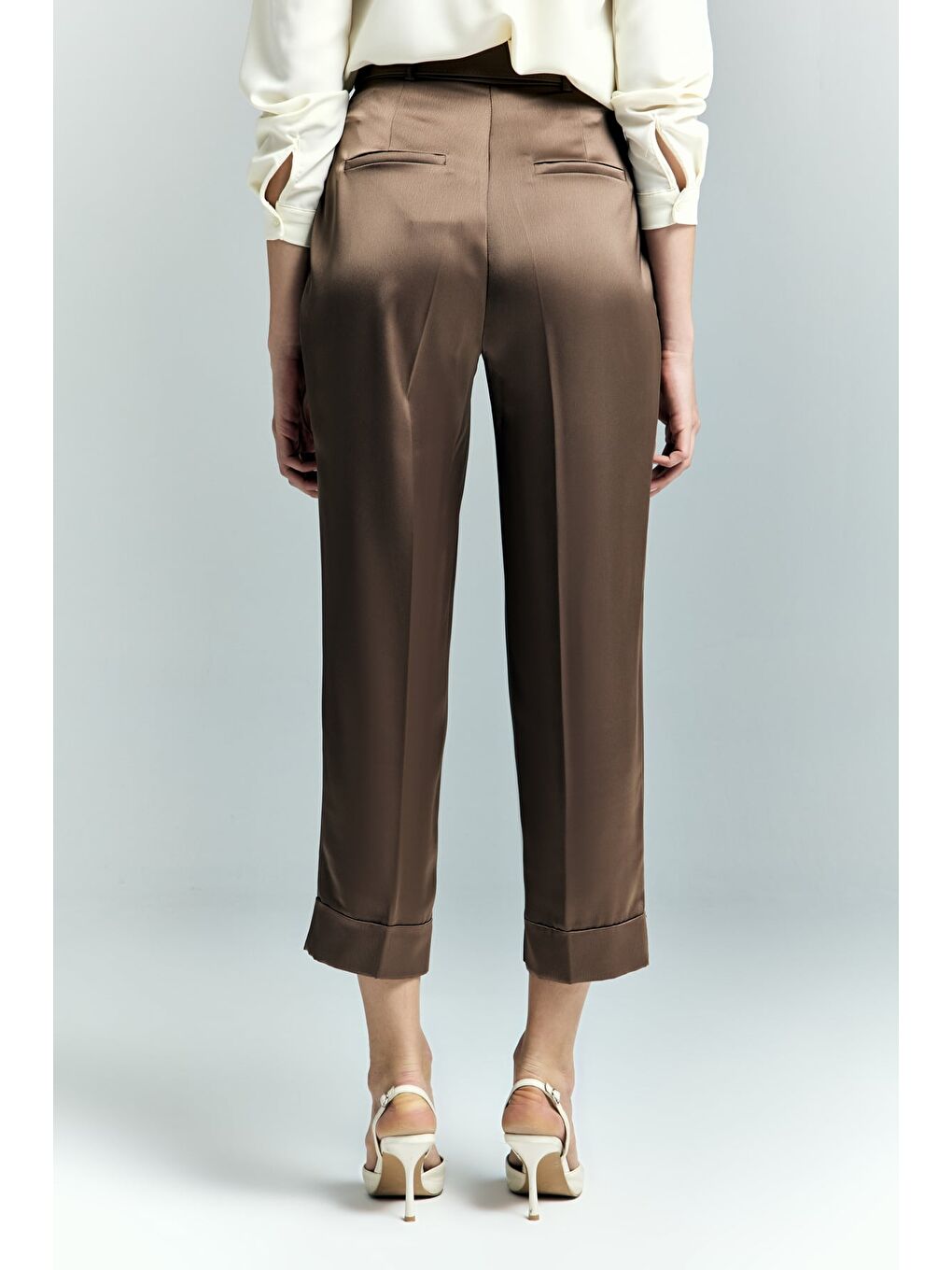 Kahverengi Lisa Saten Duble Paça Pantolon - Kahve-7
