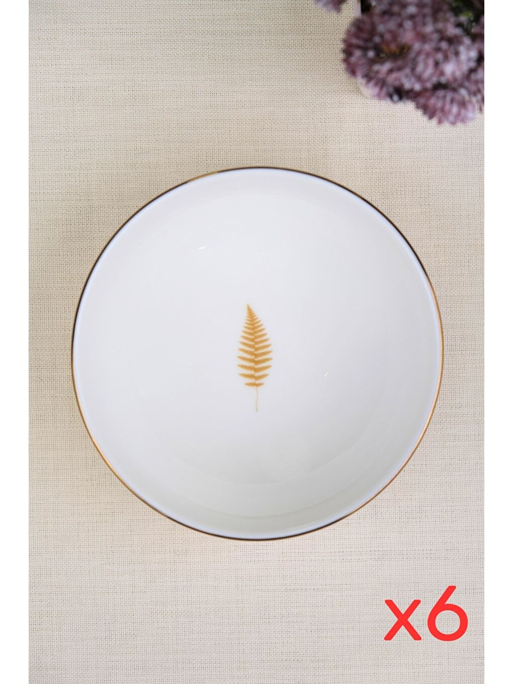 Karışık Porselen Natura Fern Altın Yaldız Kase 13,50cm 6 lı-1