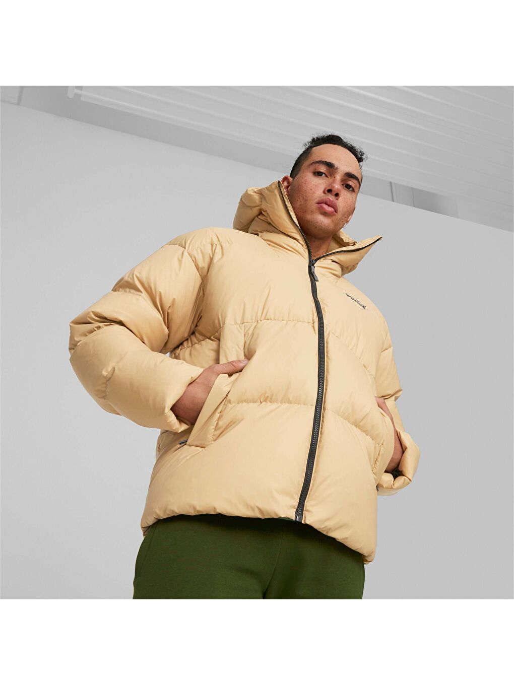 Sarı Ultra Erkek Kapüşonlu Şişme Mont-2