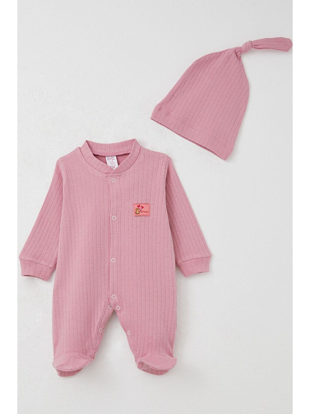 Pembe Kız Bebek Patikli Tulum Sevimli Ayıcık Armalı Gülkurusu (0-6 Ay)