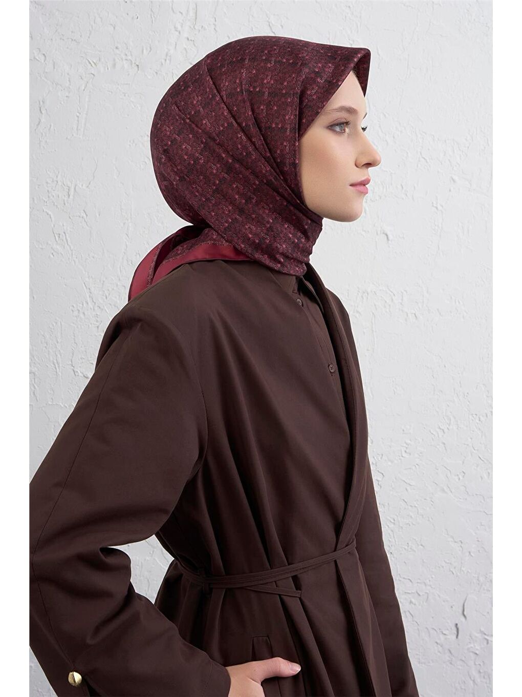 Bordo Soyut Desenli Saf İpek Twill Eşarp 9405D 80-1