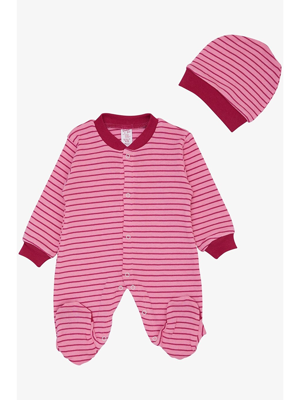 Kız Bebek Patikli Tulum Çizgili Pembe (0-6 Ay)