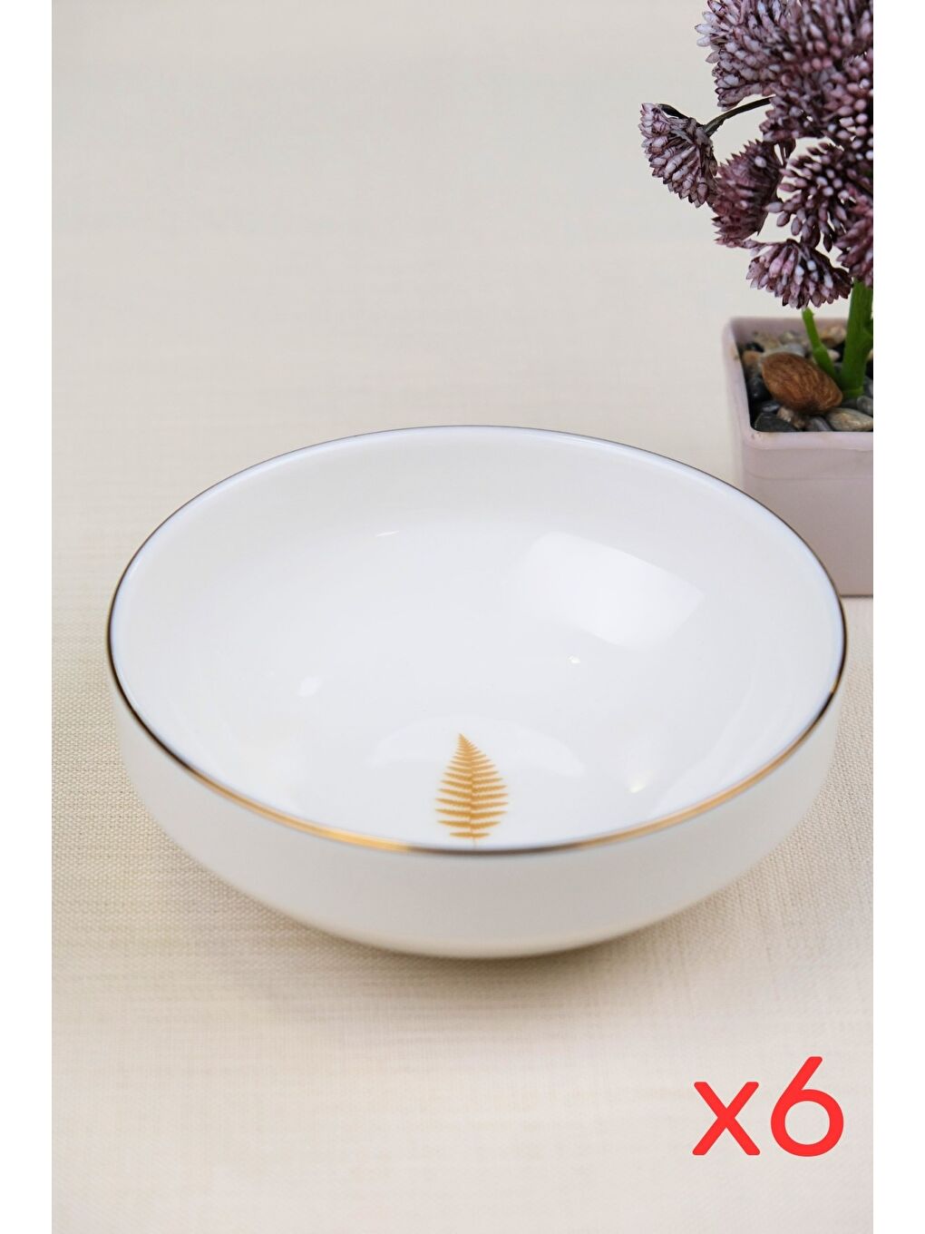 Karışık Porselen Natura Fern Altın Yaldız Kase 13,50cm 6 lı-2