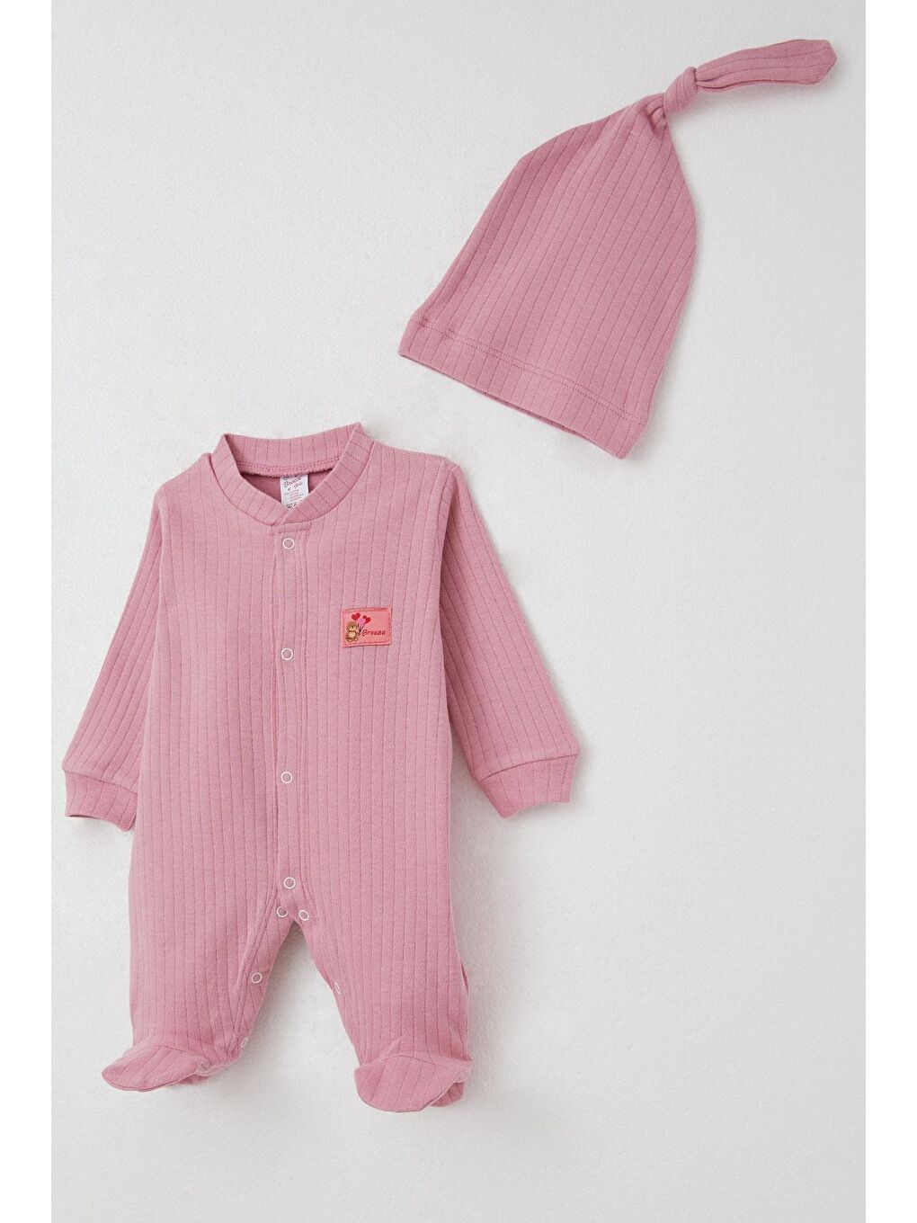 Pembe Kız Bebek Patikli Tulum Sevimli Ayıcık Armalı Gülkurusu (0-6 Ay)-2