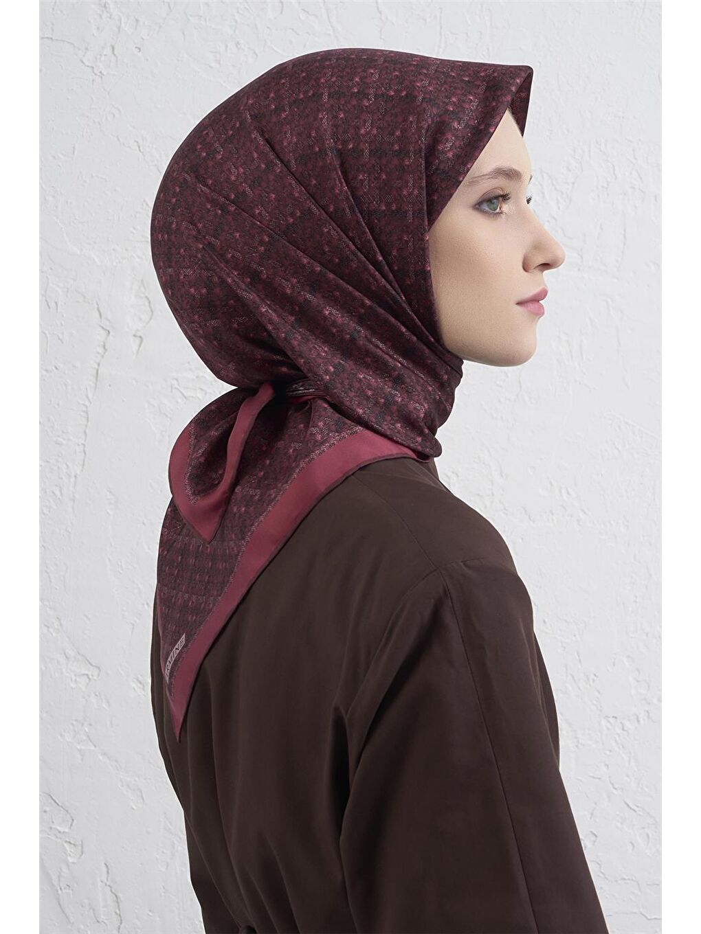 Bordo Soyut Desenli Saf İpek Twill Eşarp 9405D 80-2