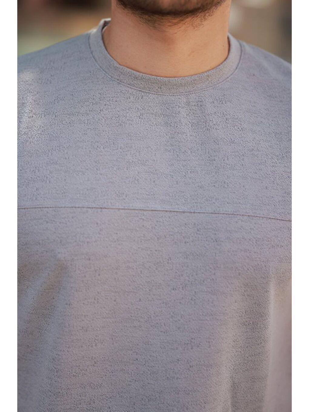 Gri Erkek Oversize Bisiklet Yaka Kısa Kollu T-shirt-2