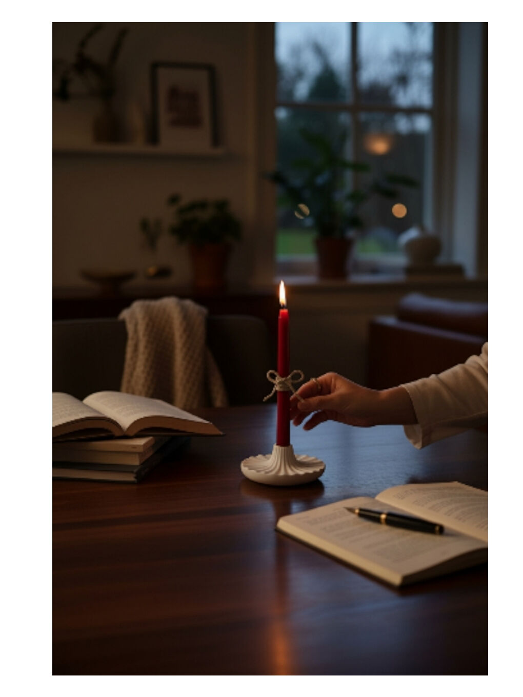 Dekoratif Pileli Beyaz Şamdanlık ve Kırmızı Mum | İskandinav Tarzı | Taş Tozu El Yapımı Mumluk-2