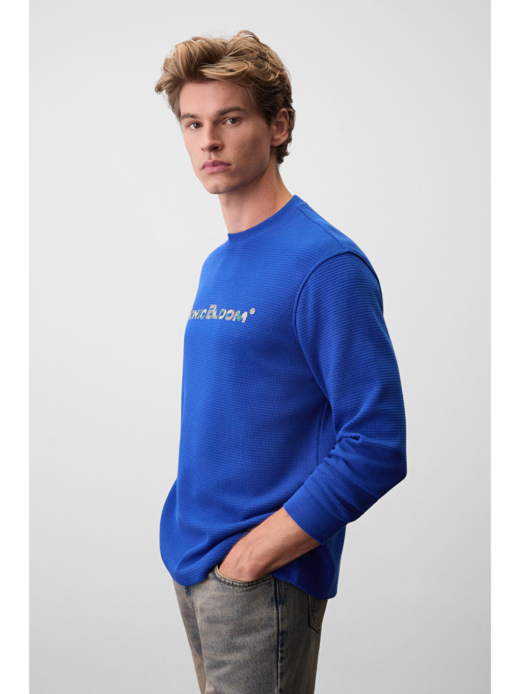 Juro Erkek Organik Pamuklu Uzun Kollu Mavi T-shirt-4