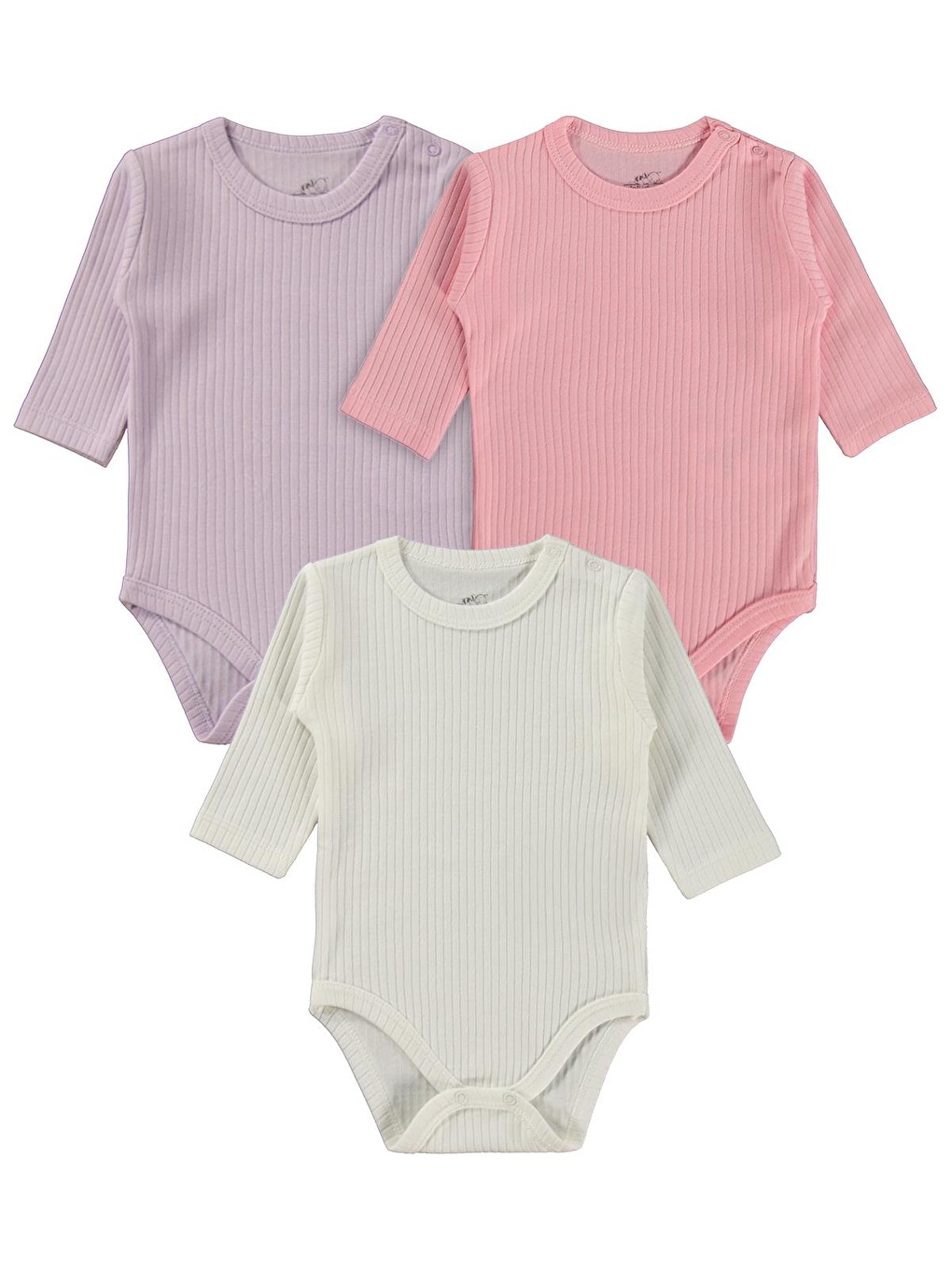 Uzun Kol Basic 3'lü Set 1-18 Ay Çıtçıtlı Badi - Pembe