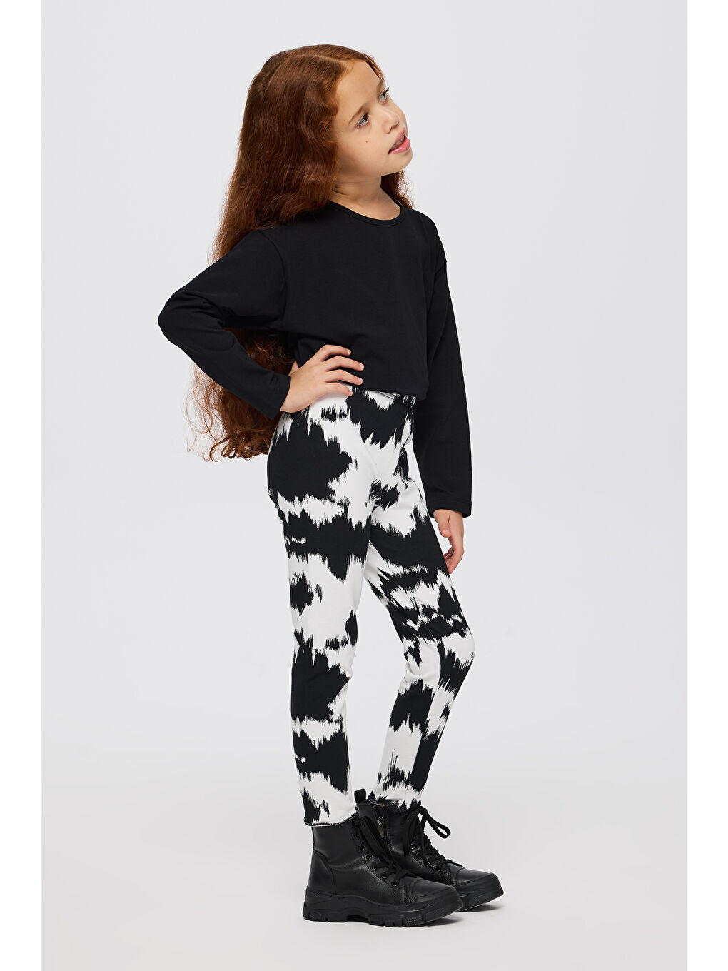 Kız Çocuk Desenli Tayt Siyah-5