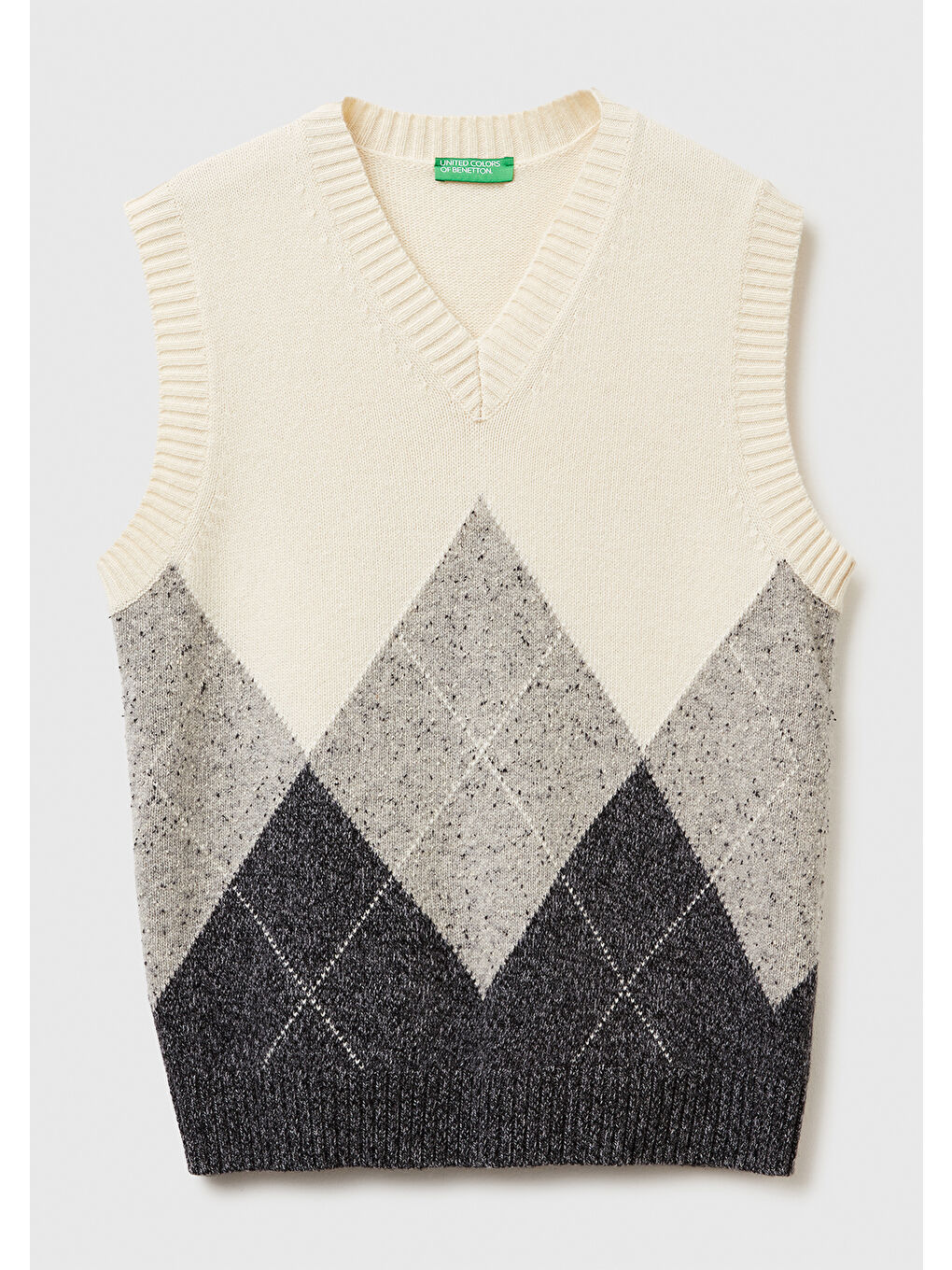 Ekru Erkek Krem Yün Karışımlı Baklava Desenli Ribana Detaylı Kolsuz Kazak Süveter-1