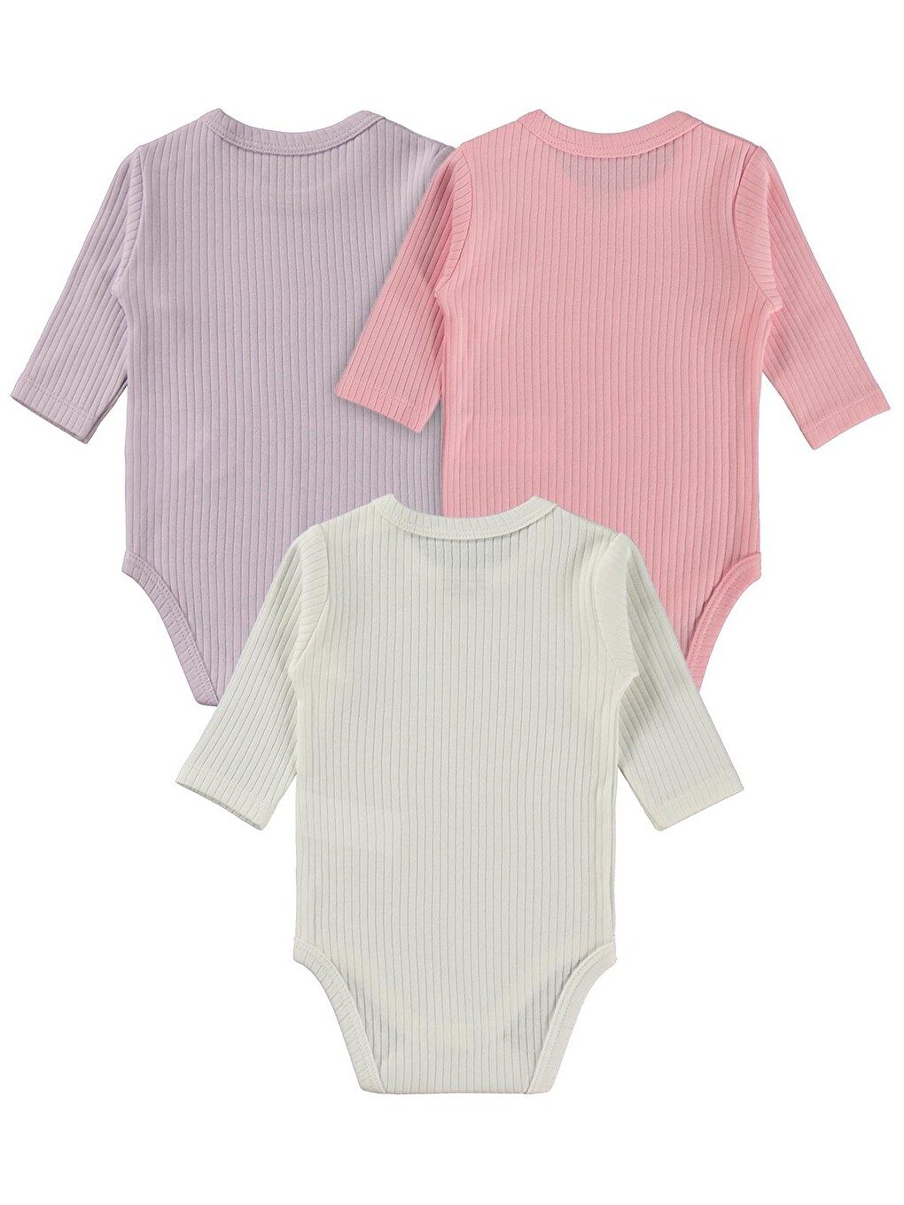 Uzun Kol Basic 3'lü Set 1-18 Ay Çıtçıtlı Badi - Pembe-5