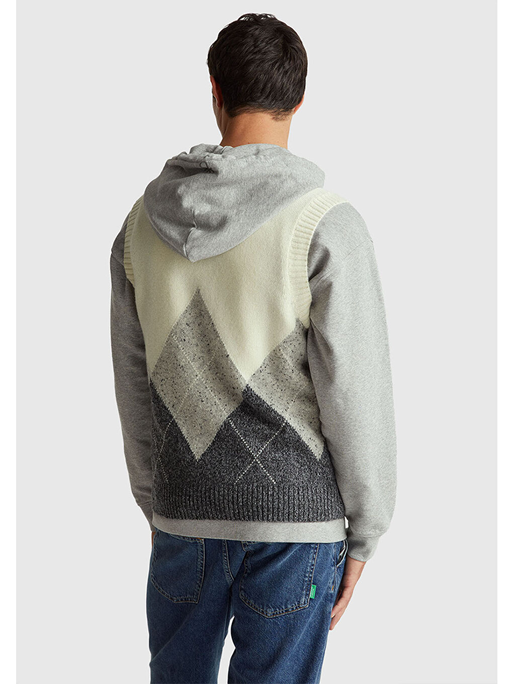 Ekru Erkek Krem Yün Karışımlı Baklava Desenli Ribana Detaylı Kolsuz Kazak Süveter-2