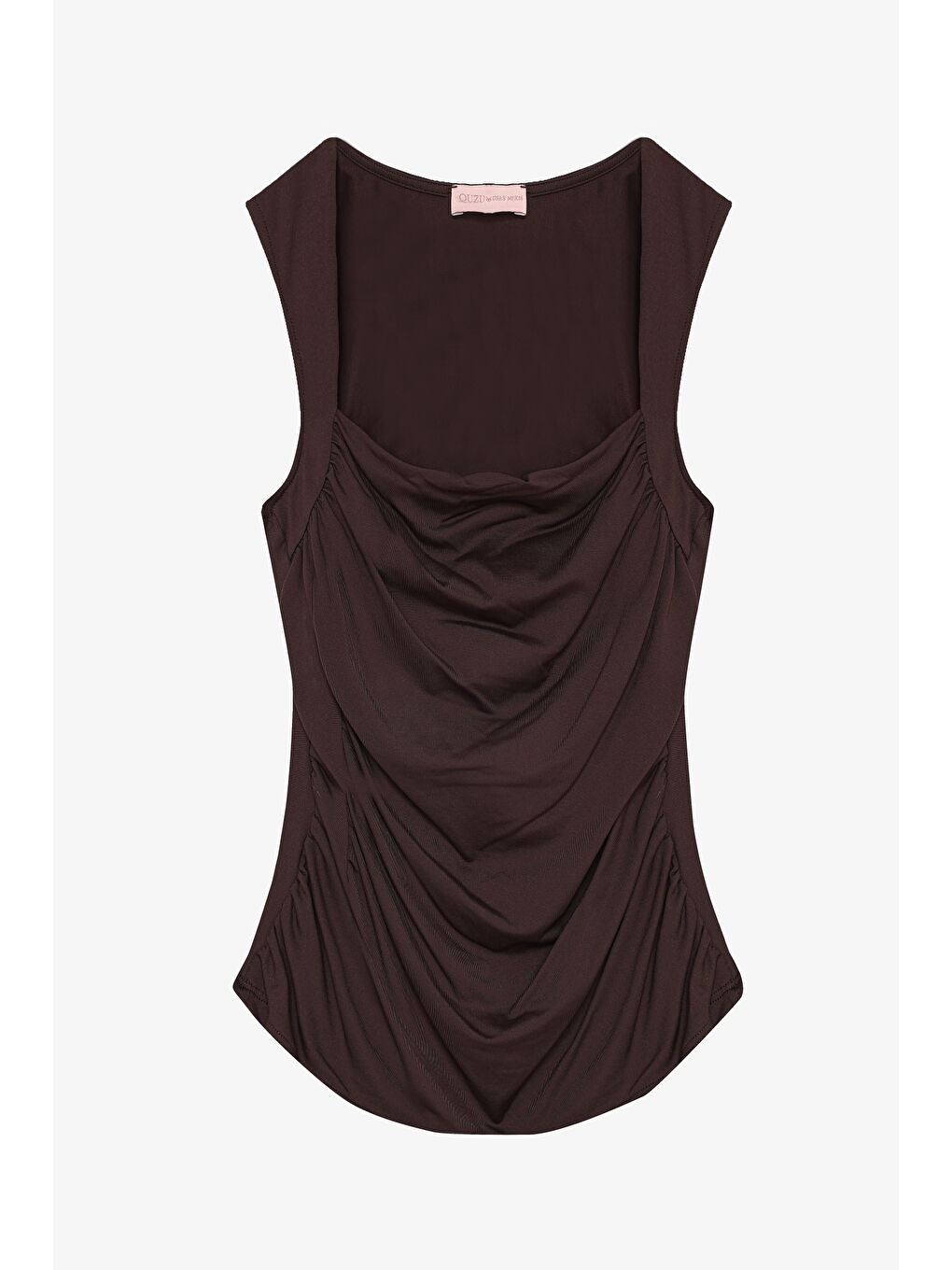 Büzgülü Kolsuz Bluz Kahverengi-1