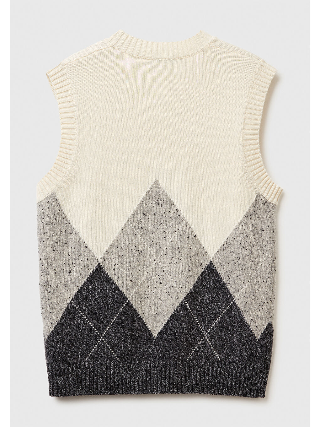 Ekru Erkek Krem Yün Karışımlı Baklava Desenli Ribana Detaylı Kolsuz Kazak Süveter-3