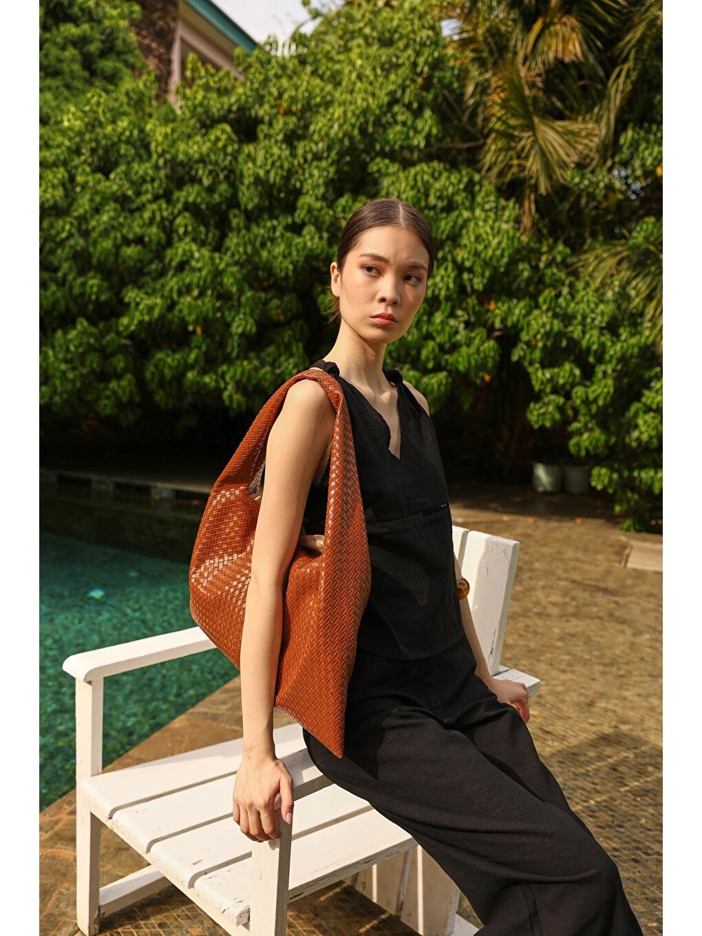 Kahverengi Moniqua Örgü Desenli Omuz Çantası Taba-1