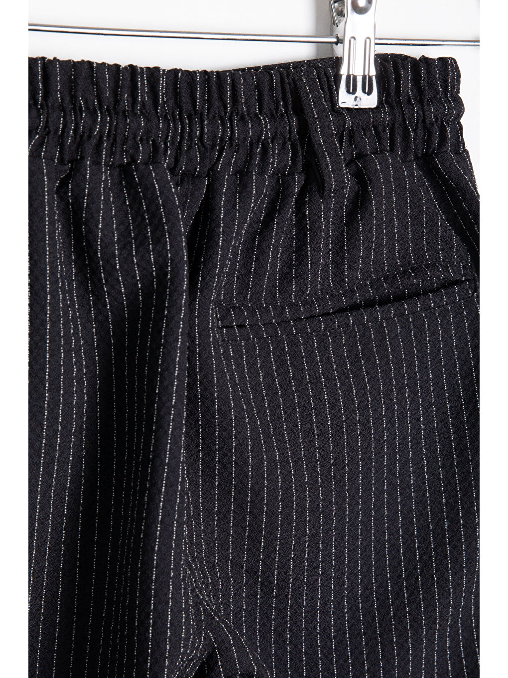 Siyah Erkek Çocuk Çizgili Duble Paça Gofre Kumaş Pantolon 21050-3