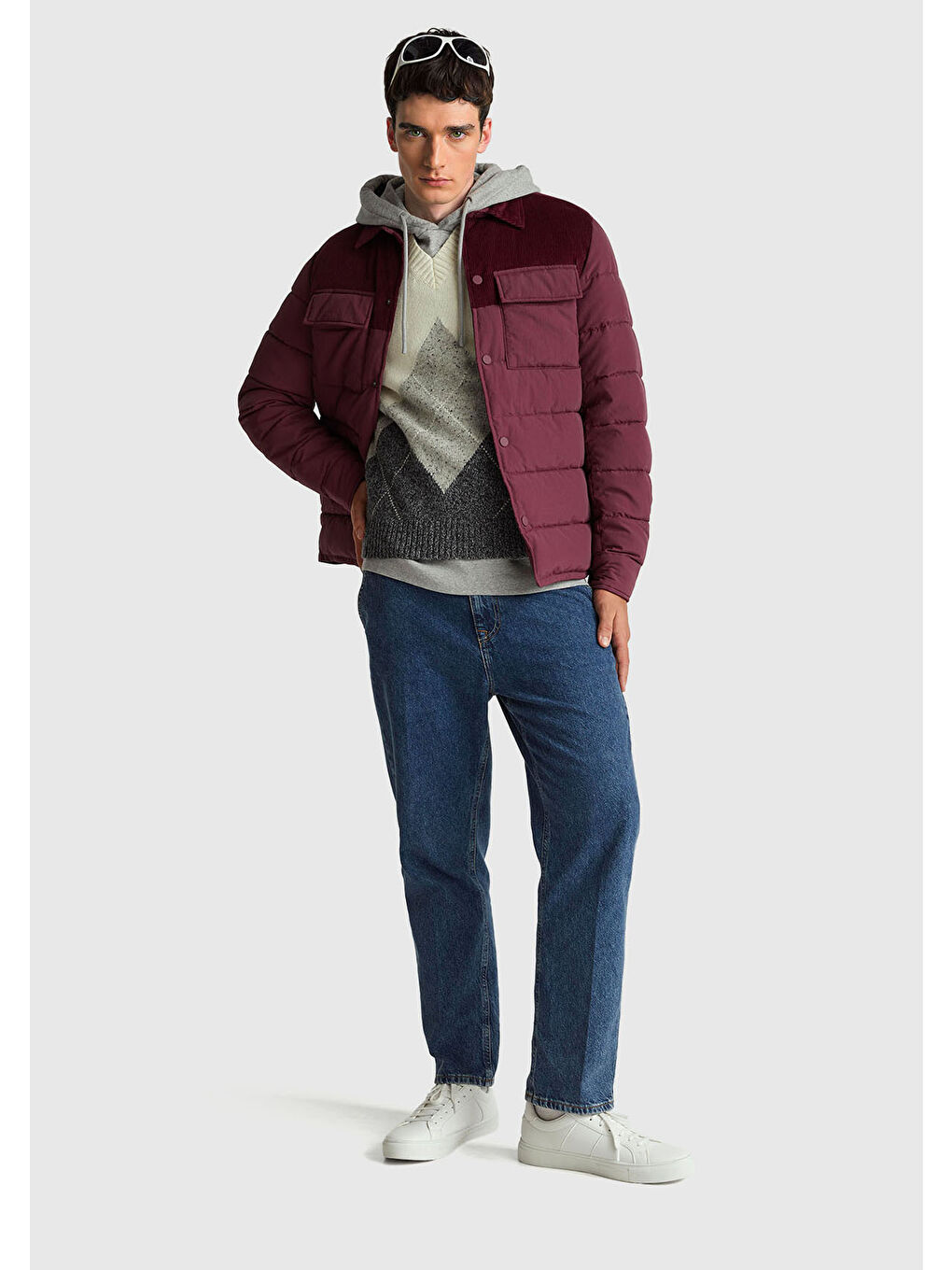 Ekru Erkek Krem Yün Karışımlı Baklava Desenli Ribana Detaylı Kolsuz Kazak Süveter-4