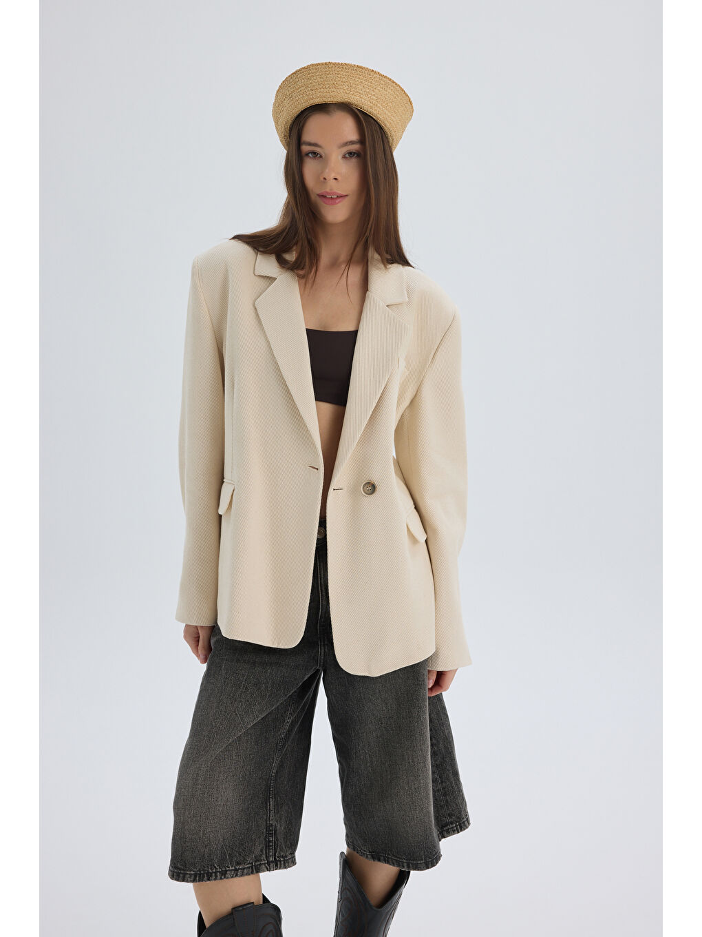 Nest Pile Detay Bej Blazer-5