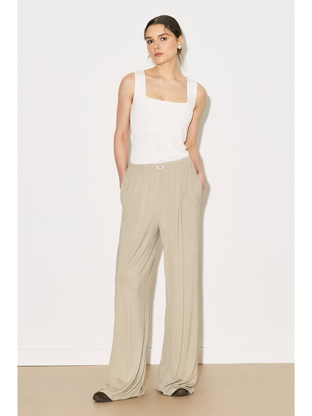 Bej Easy Geniş Rahat Pantolon Taş