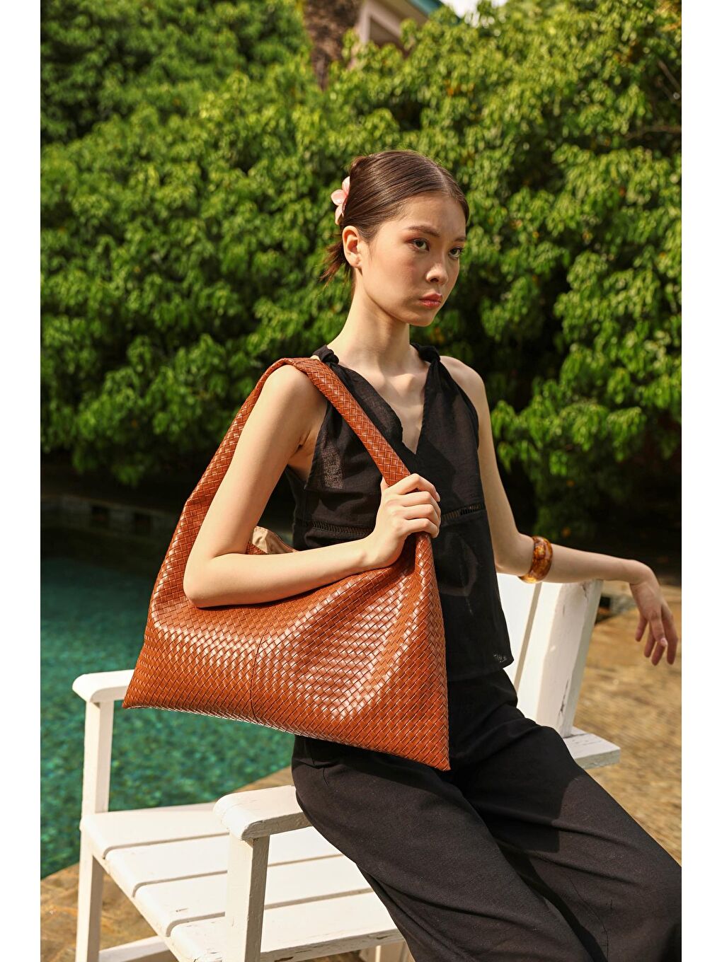 Kahverengi Moniqua Örgü Desenli Omuz Çantası Taba-2