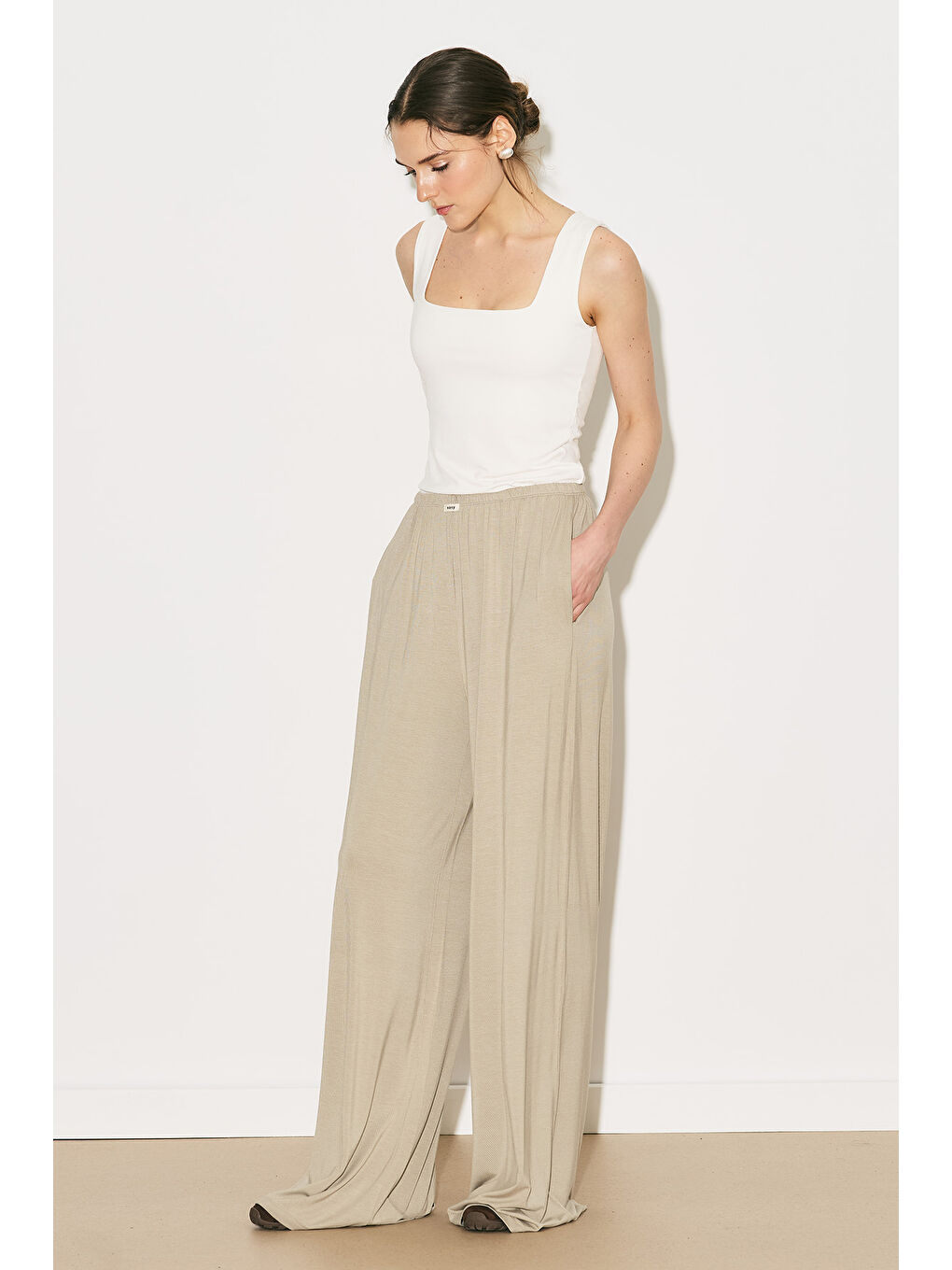 Bej Easy Geniş Rahat Pantolon Taş-2