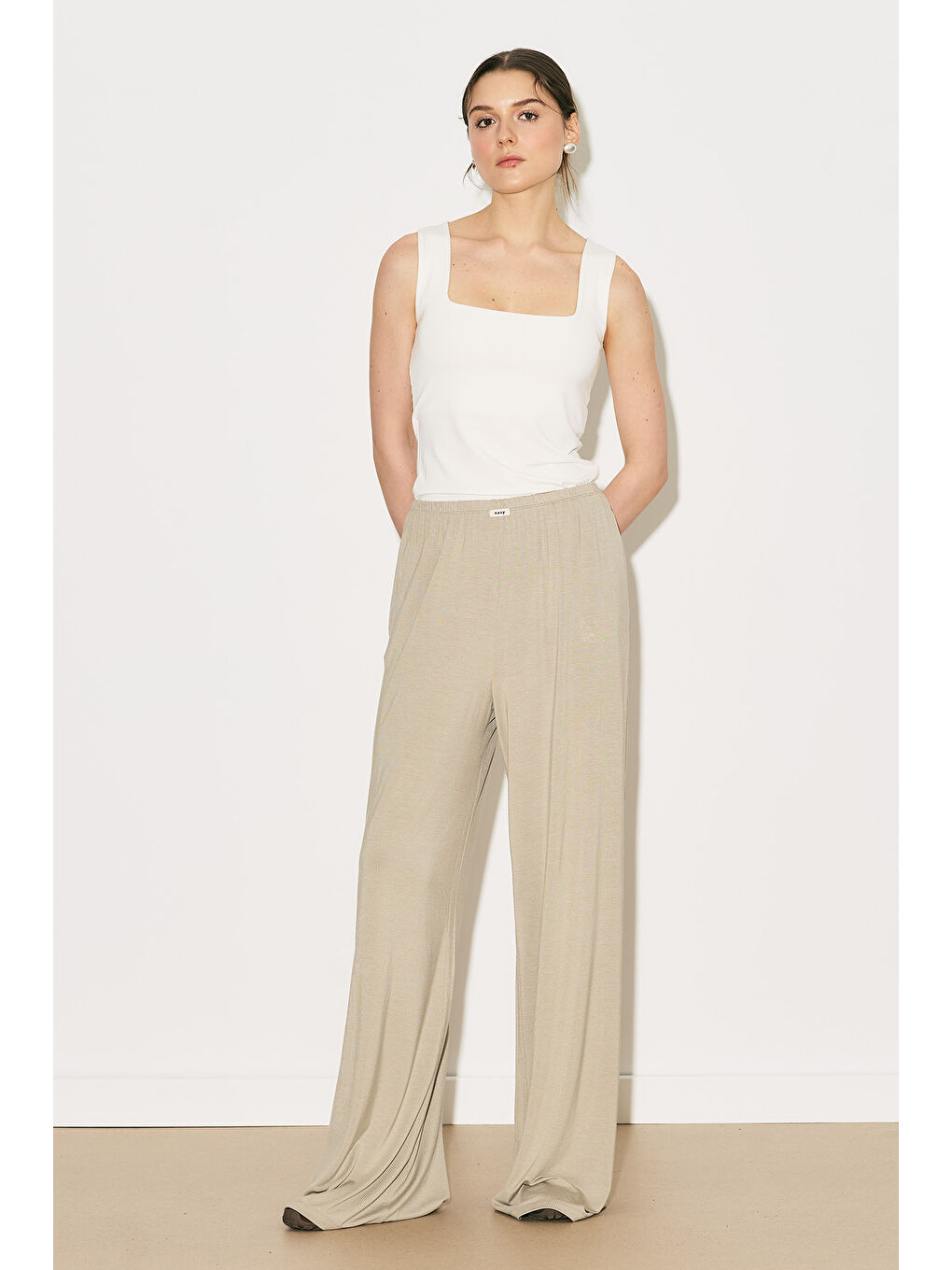 Bej Easy Geniş Rahat Pantolon Taş-3