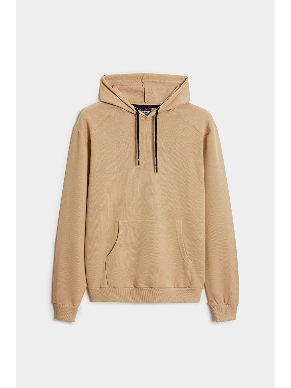 Açık Bej Erkek Kapüşonlu Kanguru Cepli Düz Rahat Kalıp Sweatshirt