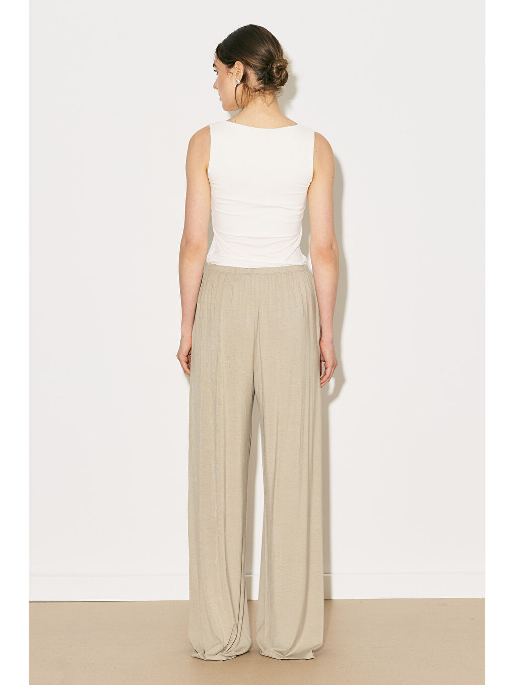 Bej Easy Geniş Rahat Pantolon Taş-5