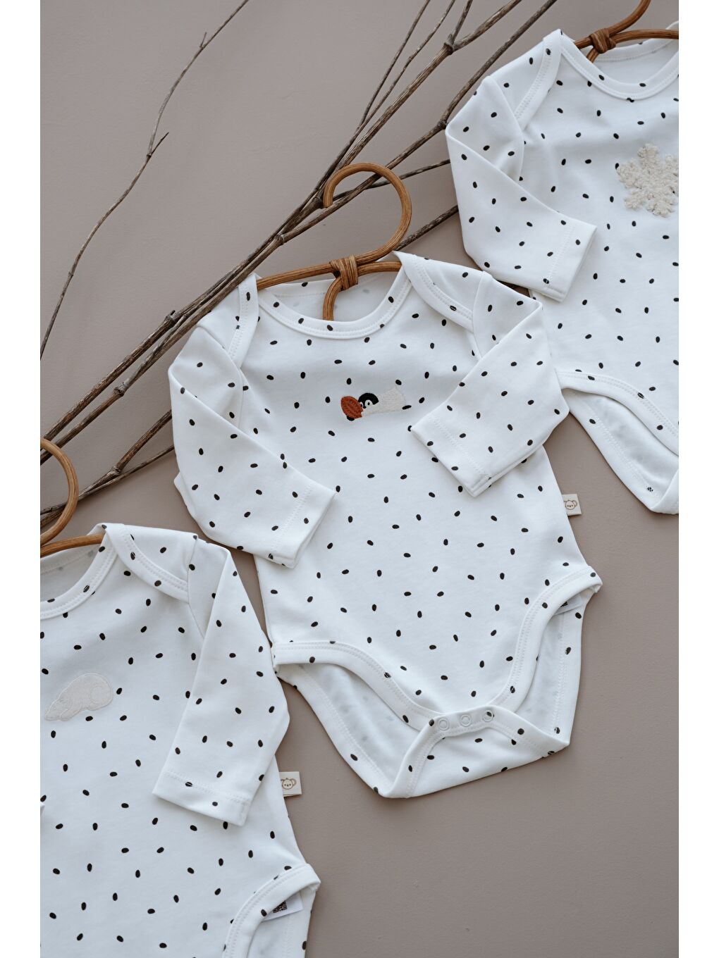 Ekru 3'lü Winter Serisi Uzun Kollu Çıt Çıtlı Body Zıbın Model 11-5