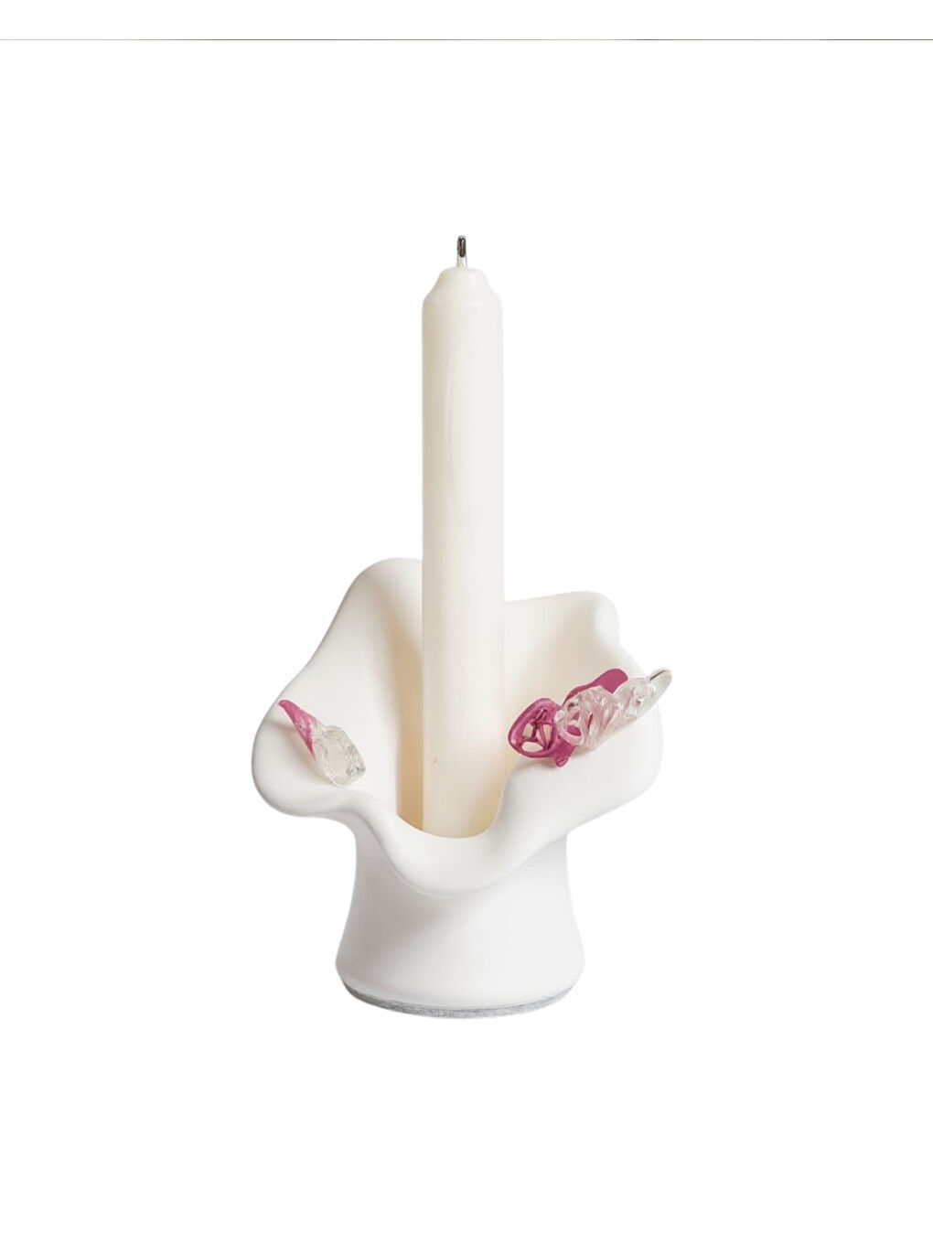 Özel Tasarım Kelebekli Beyaz Mumluk | El Yapımı Taş Tozu | Hediyelik Masa Süsü | Şamdan Mumluk-2