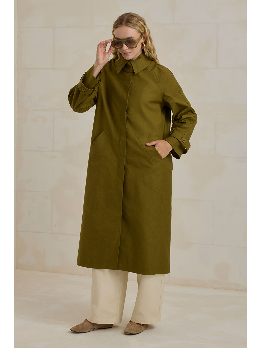 Gabardin Trençkot Yağ Yeşili-1