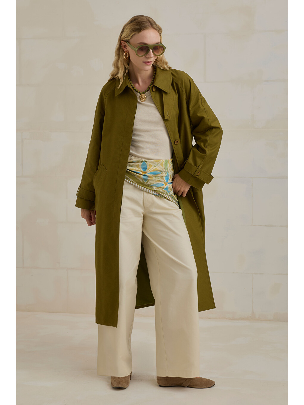 Gabardin Trençkot Yağ Yeşili-2