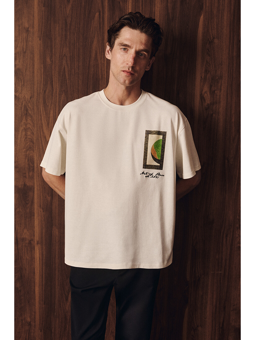 Asela Erkek Ön Ve Arkası Nakış Detaylı Kısa Kollu Beyaz T-shirt-3