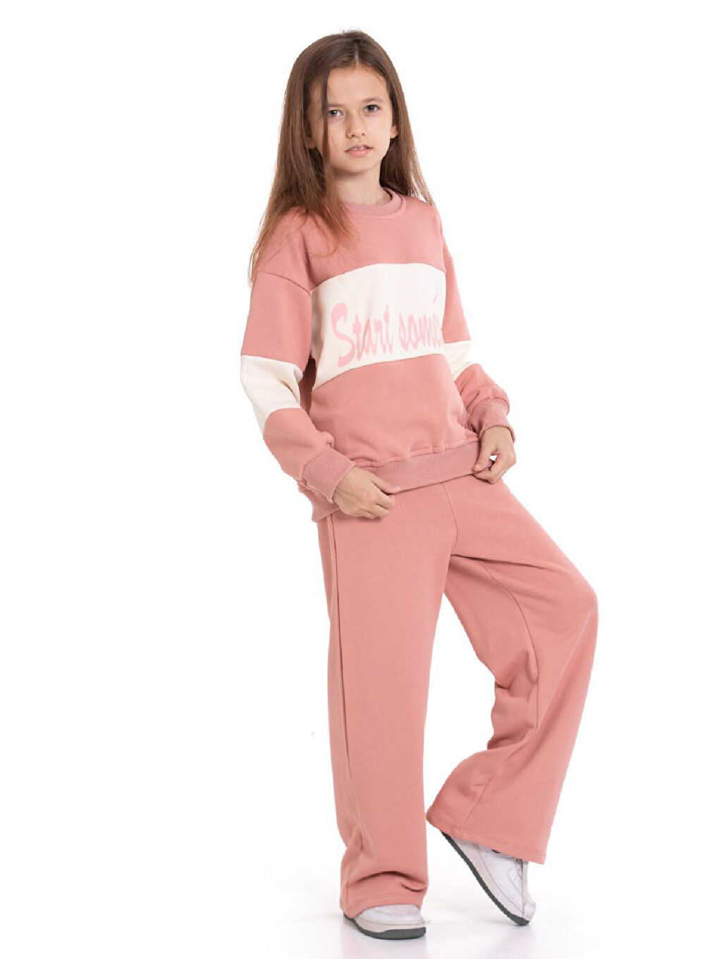 Pembe Kız Çocuk 3 İplik ve Şardonsuz Eşofman Takımı 5-9 Yaş 12487-1