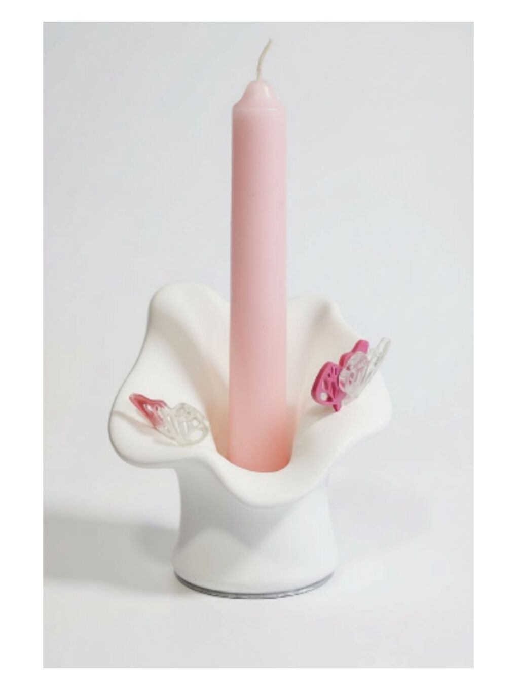 Özel Tasarım Kelebekli Beyaz Mumluk | El Yapımı Taş Tozu | Hediyelik Masa Süsü | Şamdan Mumluk-5