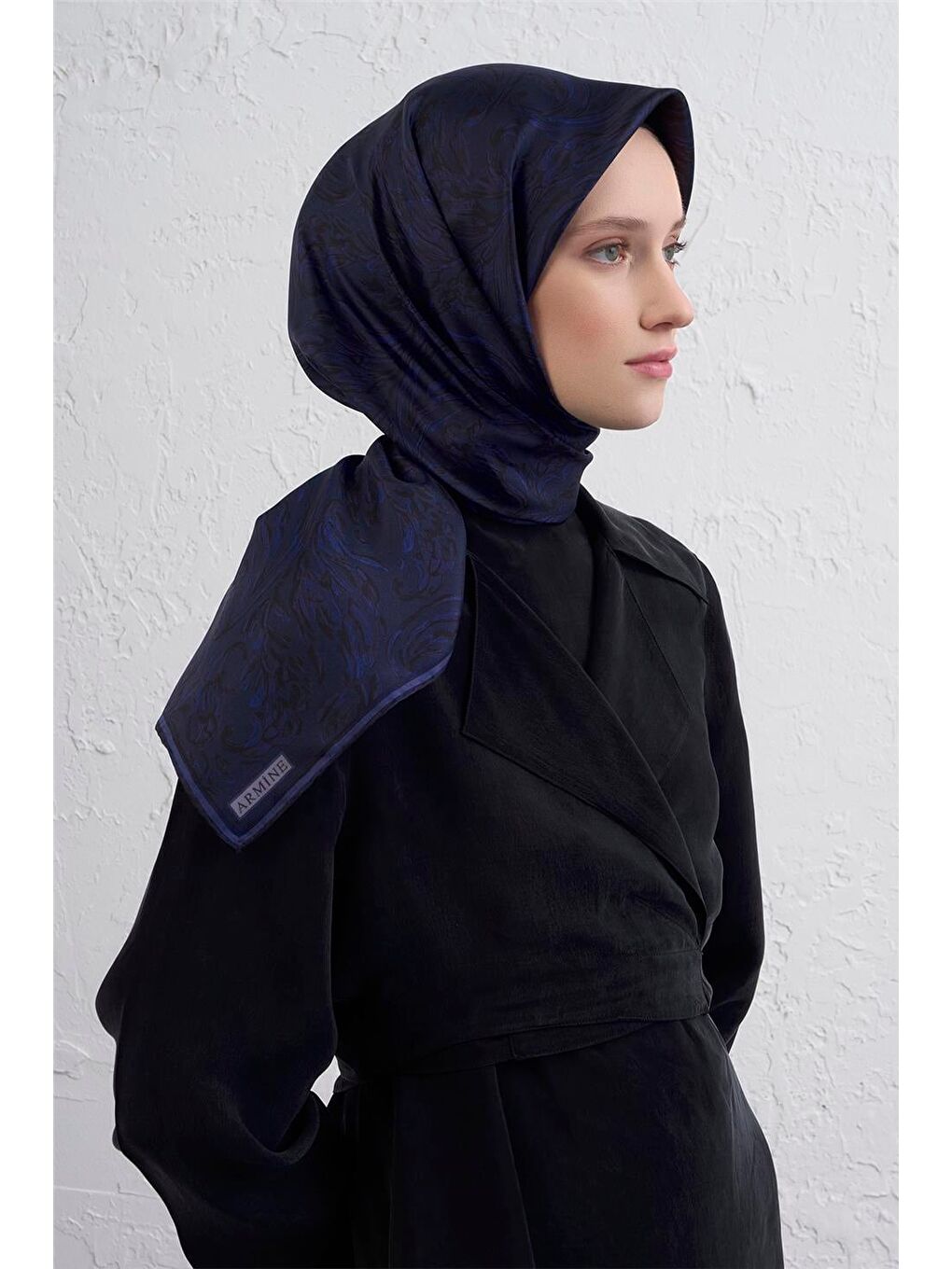 İndigo Soyut Desenli Saf İpek Twill Eşarp 9431D 84-1