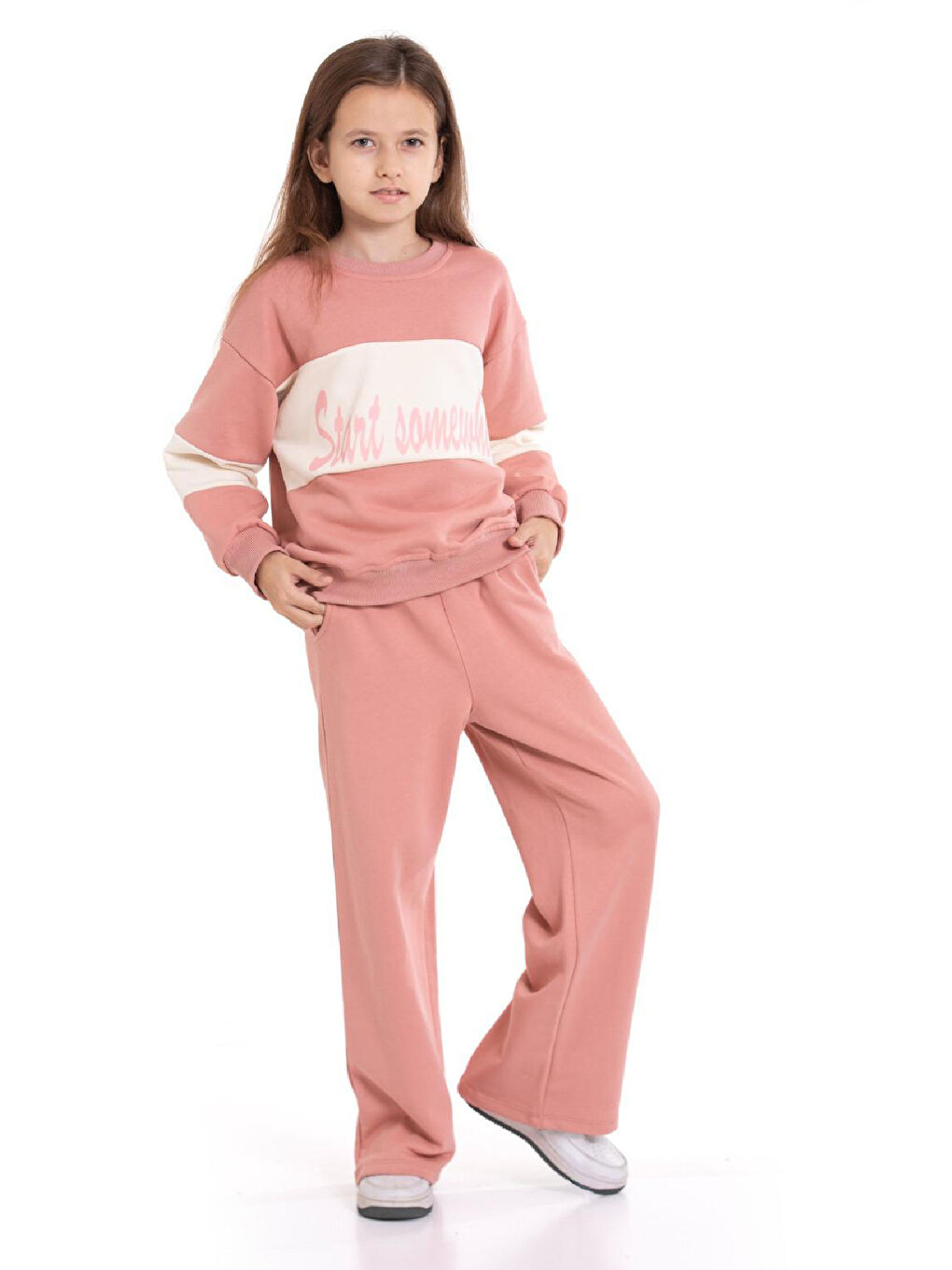 Pembe Kız Çocuk 3 İplik ve Şardonsuz Eşofman Takımı 5-9 Yaş 12487-2