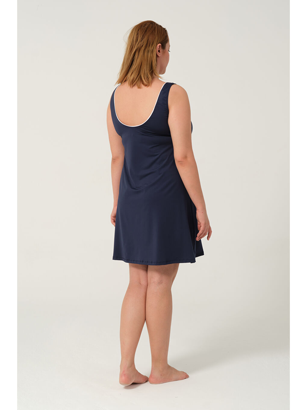 Lacivert Kadın Sıfır Kol Büyük Beden Şortlu Hızlı Kuruyan Biyeli Şortlu Elbise Mayo-1