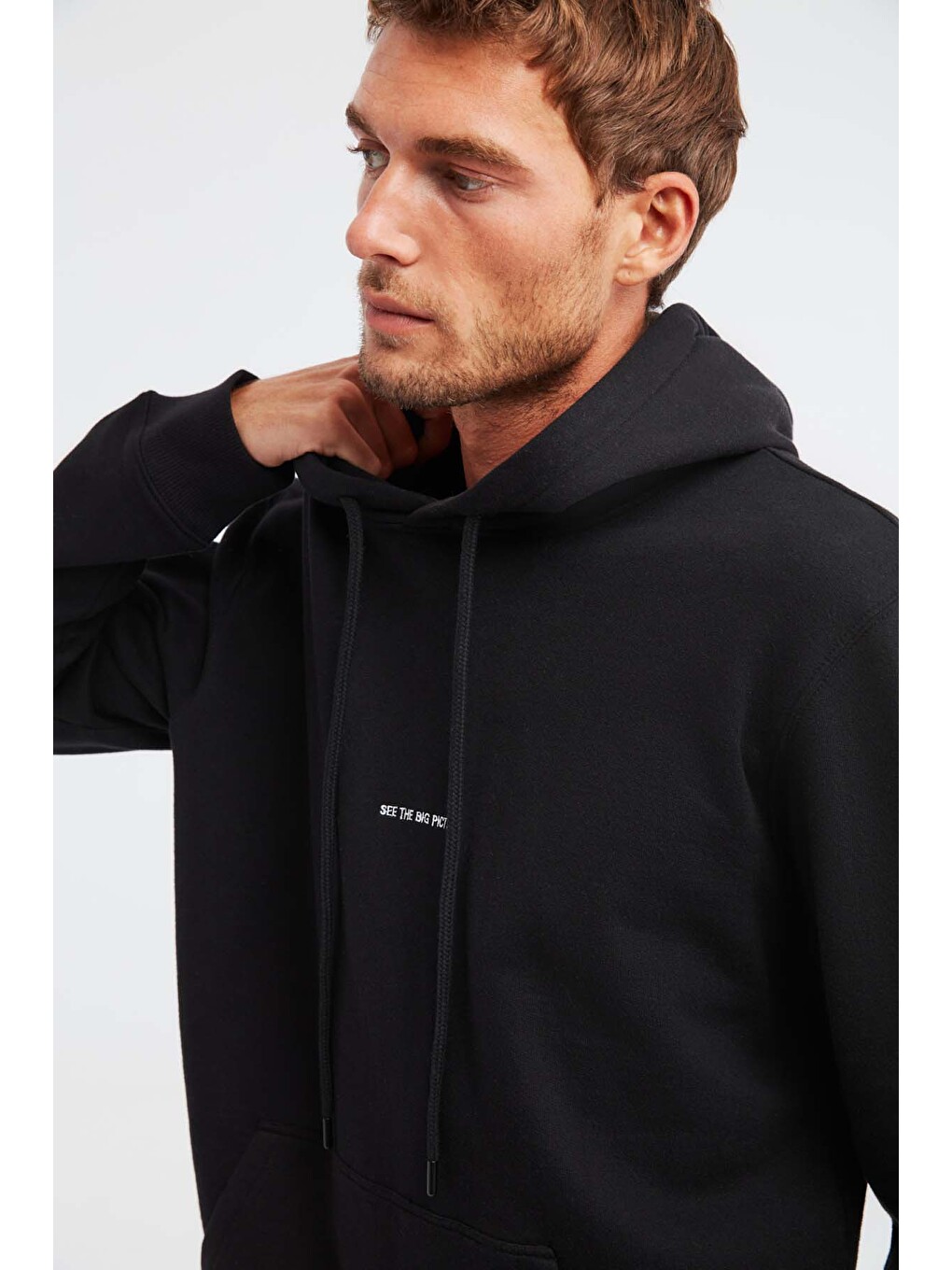 Epıc Erkek Organik Pamuklu Yumuşacık Nakış Detaylı Kapüşonlu Kordonlu Regular Siyah Sweatshirt-1