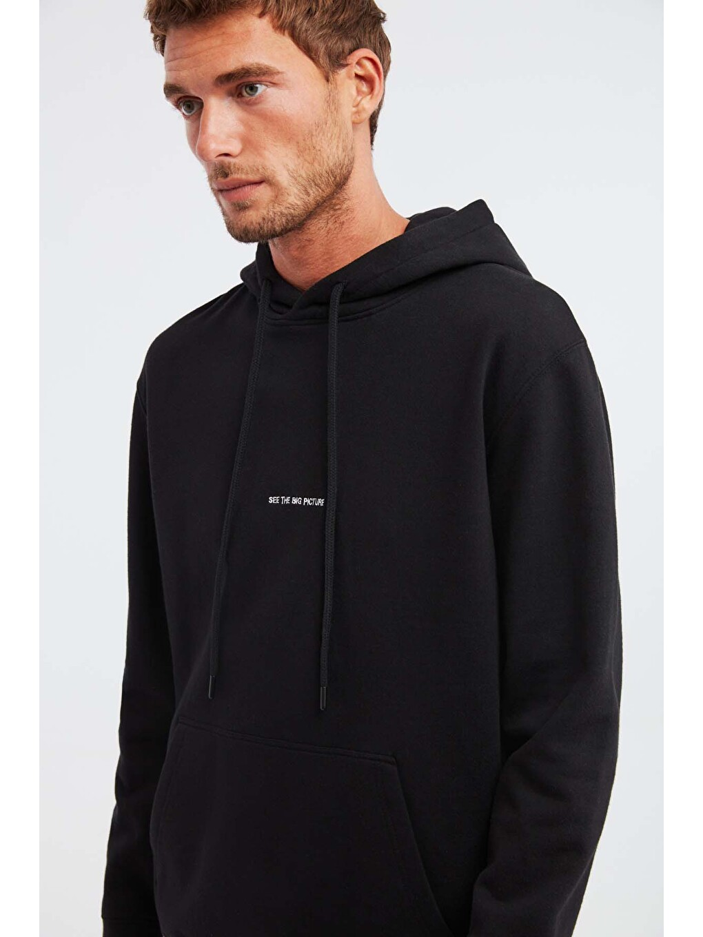 Epıc Erkek Organik Pamuklu Yumuşacık Nakış Detaylı Kapüşonlu Kordonlu Regular Siyah Sweatshirt-2