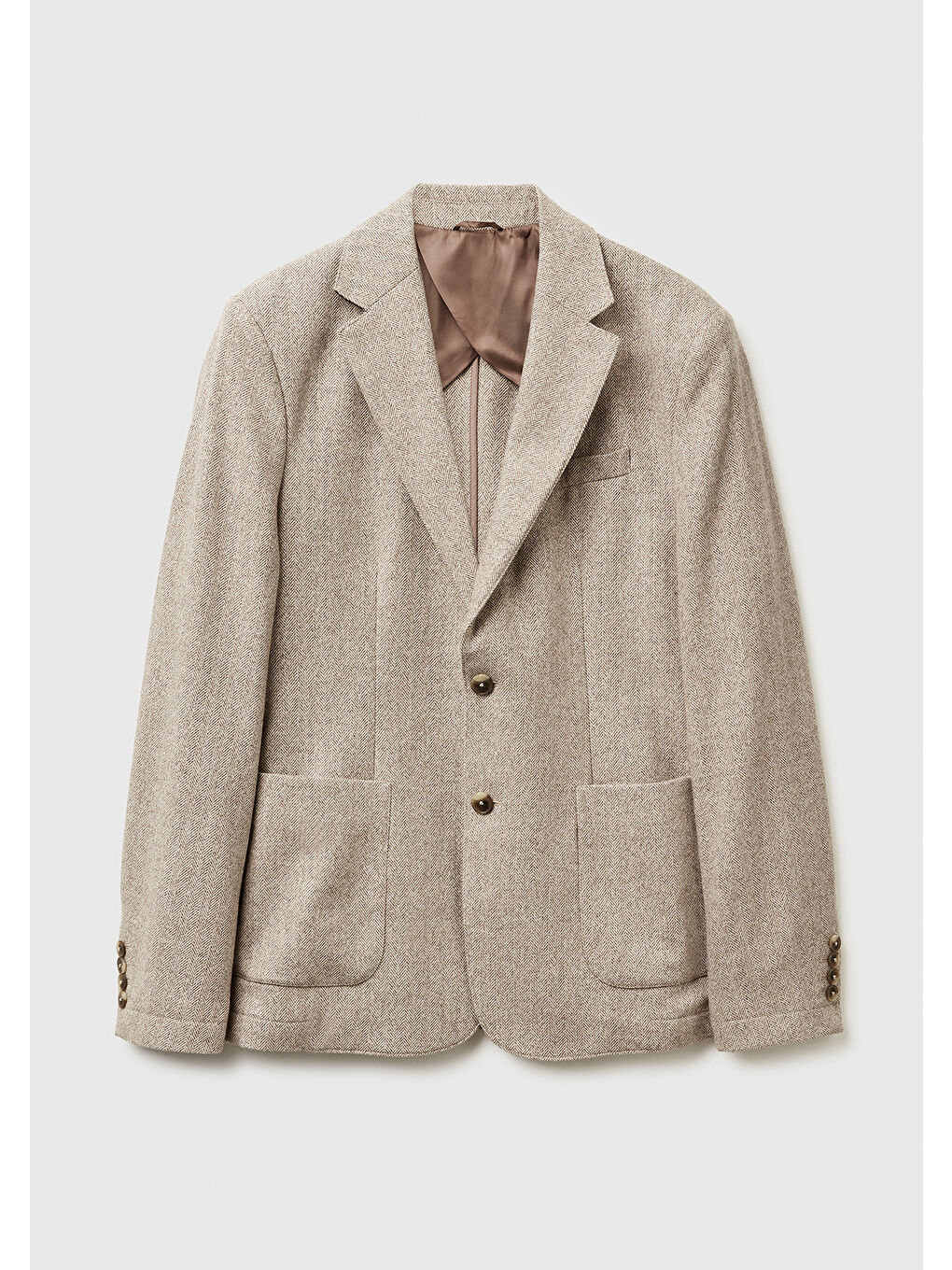 Erkek Gri Yün ve Viskoz Karışımlı Cep Detaylı Düğmeli Kruvaze Ceket-1