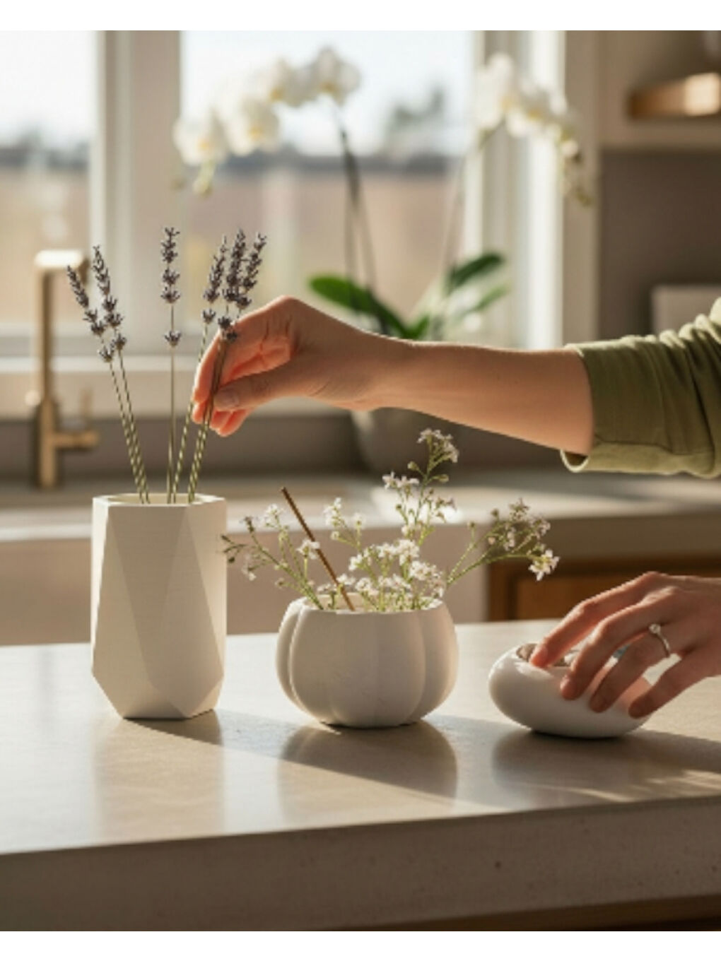 Beyaz El Yapımı Ev Dekorasyon Seti 3'lü | Vazo & Saksı & Mumluk | Premium Masa Üstü Organizer-2