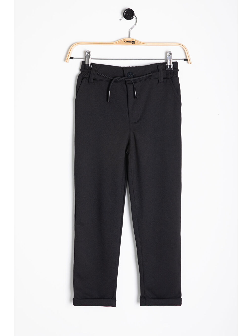 Siyah Beli Bağcıklı Duble Paça Erkek Çocuk Jogger Kumaş Pantolon 20744