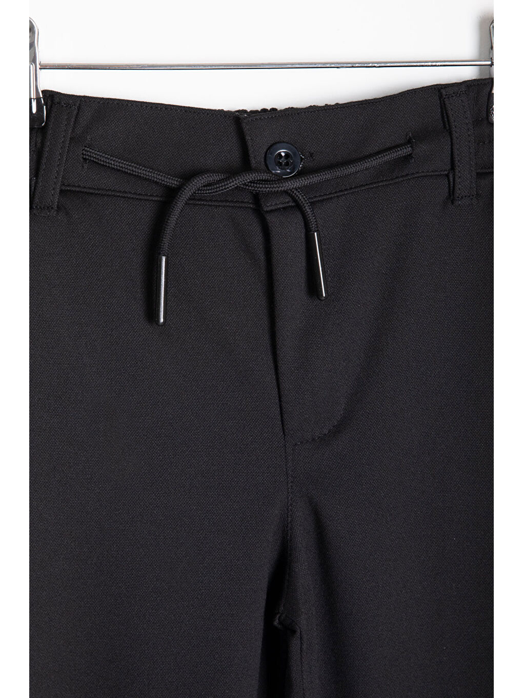 Siyah Beli Bağcıklı Duble Paça Erkek Çocuk Jogger Kumaş Pantolon 20744-1