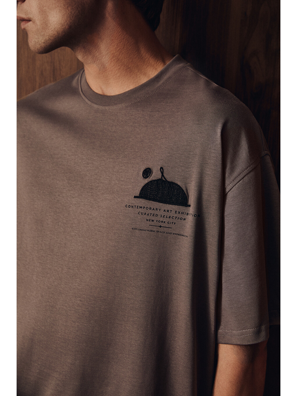 Asela Erkek Ön Ve Arkası Nakış Detaylı Kısa Kollu Gri T-shirt-4