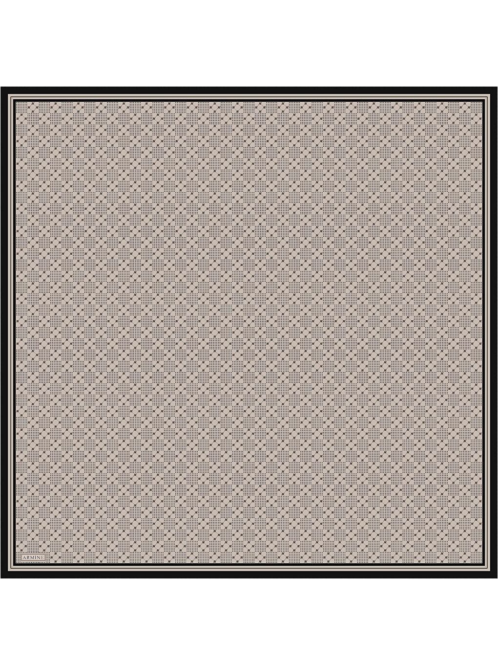 Bej Monogram Desenli Saf İpek Twill Eşarp 9440D 52-3