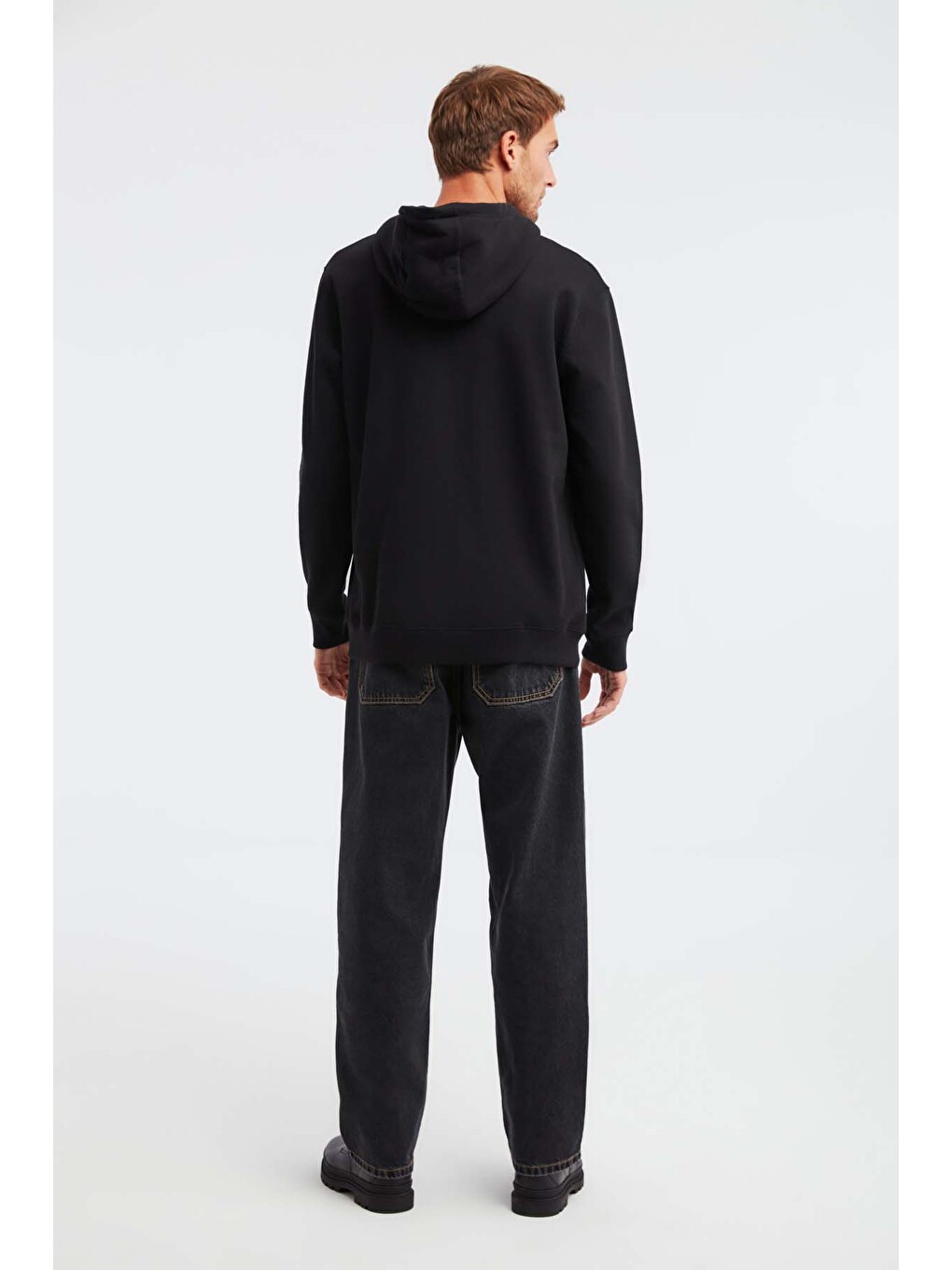 Epıc Erkek Organik Pamuklu Yumuşacık Nakış Detaylı Kapüşonlu Kordonlu Regular Siyah Sweatshirt-5